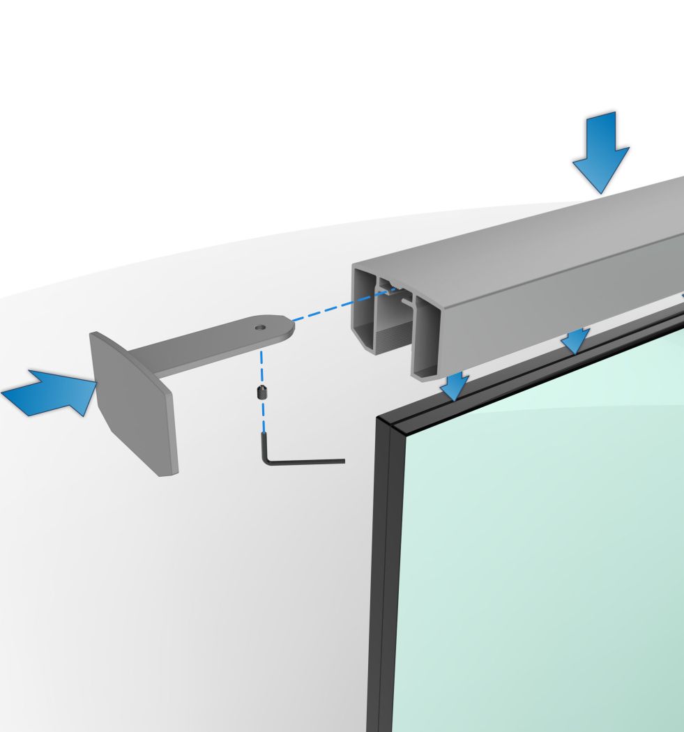 Etapa opcional: imagem de um vidro, onde será encaixado o passa mão Vitrum, e finalizado com uma ponteira de encaixe fácil com aperto somente feito com uma have Allen.